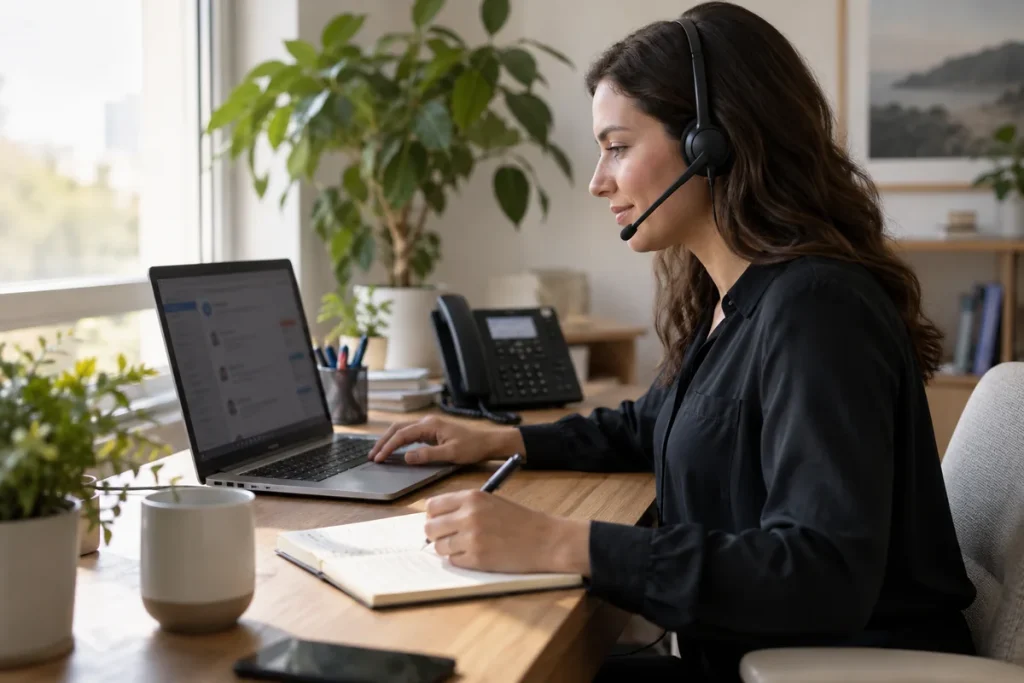 Illustration of a professional using a business calling headset